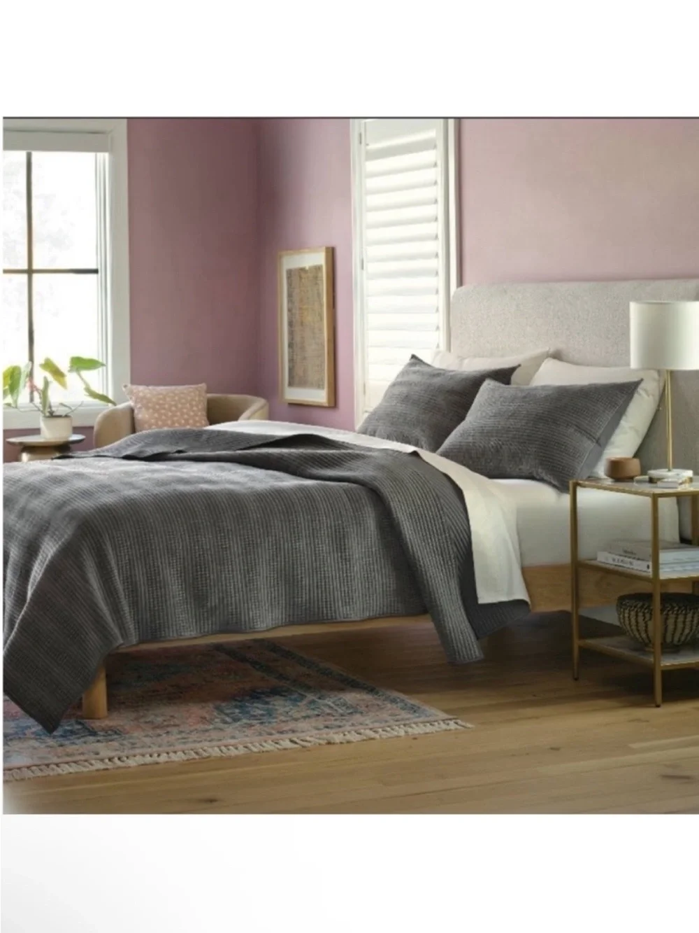 NWT Full/Queen Ruched Velvet Quilt Gray - Threshold